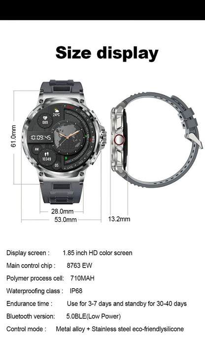 1.85&quot; Ultra HD Smartwatch GPS Bluetooth Call Health Monitoring Watch Gym Gift