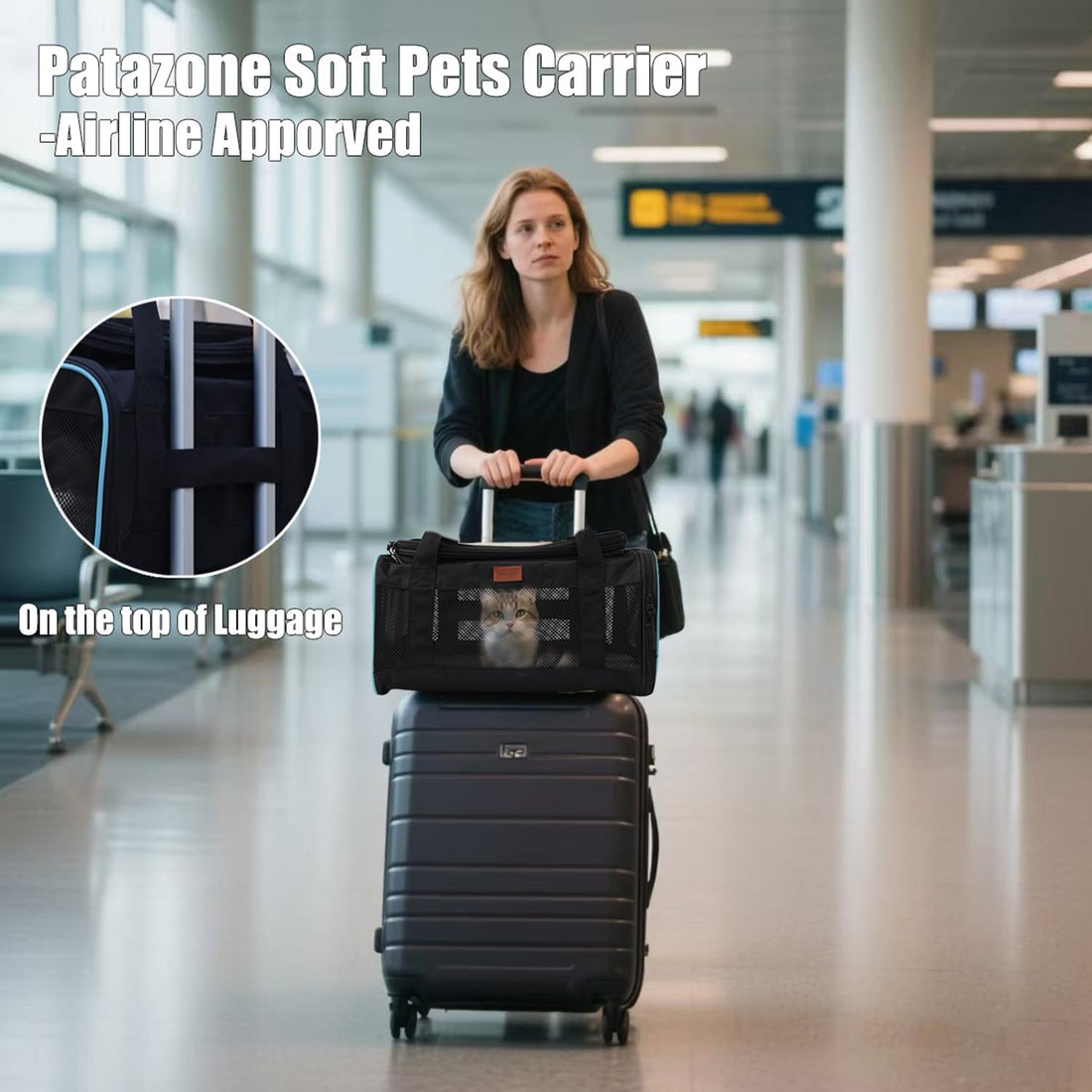 Black Pets Carriers for Cats Small Dogs Flight Travel Carrier Bag,Airline Approved,Ventilated Puppy Bag,Guaranteed on Cabin Board Flight,Top Load Expandable