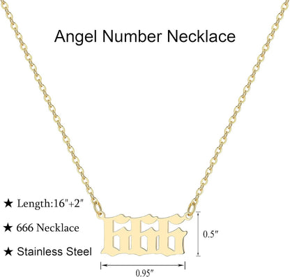 Angel Number Necklace for Women, 18K Gold Plated 000 111 222 333 444 555 666 777 888 999 Necklace Numerology Jewelry
