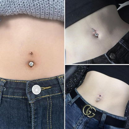 14G Heart Belly Button Ring Piercing Jewelry 316L Stainless Surgical Steel Cubic Zirconia Navel Rings Clear Heart CZ Reverse Belly Button Ring Piercing Jewelry for Women Men Hypoallergenic