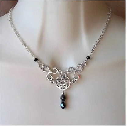 Triple Moon Necklace Wiccan Jewelry Triple Goddess Pentacle Necklace Pentagram Necklace Pagan Necklace