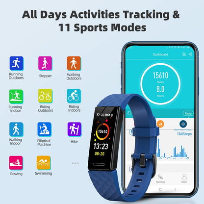 Fitness Tracker, Fitness Watch Activity Tracker with Pedometers, Heart Rate &amp; Sleep Monitor, Stopwatch, Step Calorie Counter, Blood Oxygen, IP68 Waterproof Tracker Watch for Man and Women(Blue)